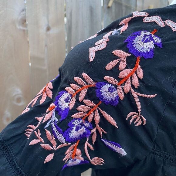 Free People Black Floral Embroidered Pavlo Mini Shift Dress XS 0 - Picture 12 of 13